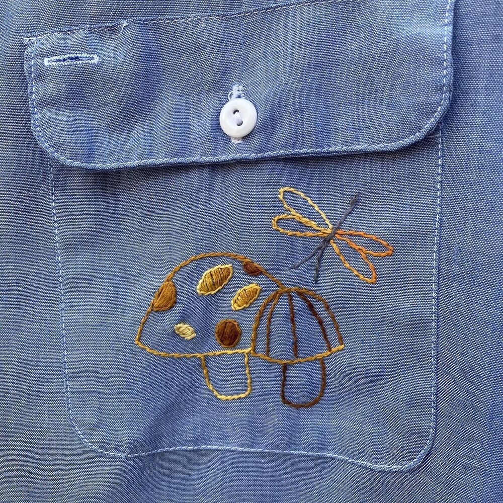 VTG JC Penney Big Mac Shirt Womens Embroidered Mushrooms Sunset Flowers Nature L